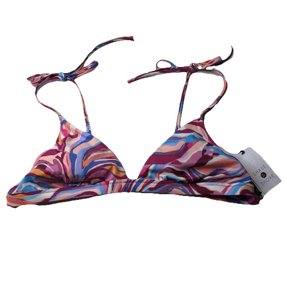 Shade Shore Purple Blue Abstract Size L Large Bikini Top White Blue Swimwear